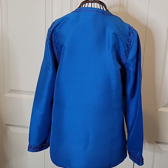 STUDIO G Raw Silk Blouse Peacock Blue Size 6 - Picture 7 of 9